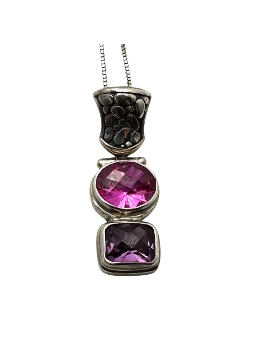 Sarda Amethyst Pink Sapphire Sterling Silver Pendant Necklace 10 Grams 18 Inch C